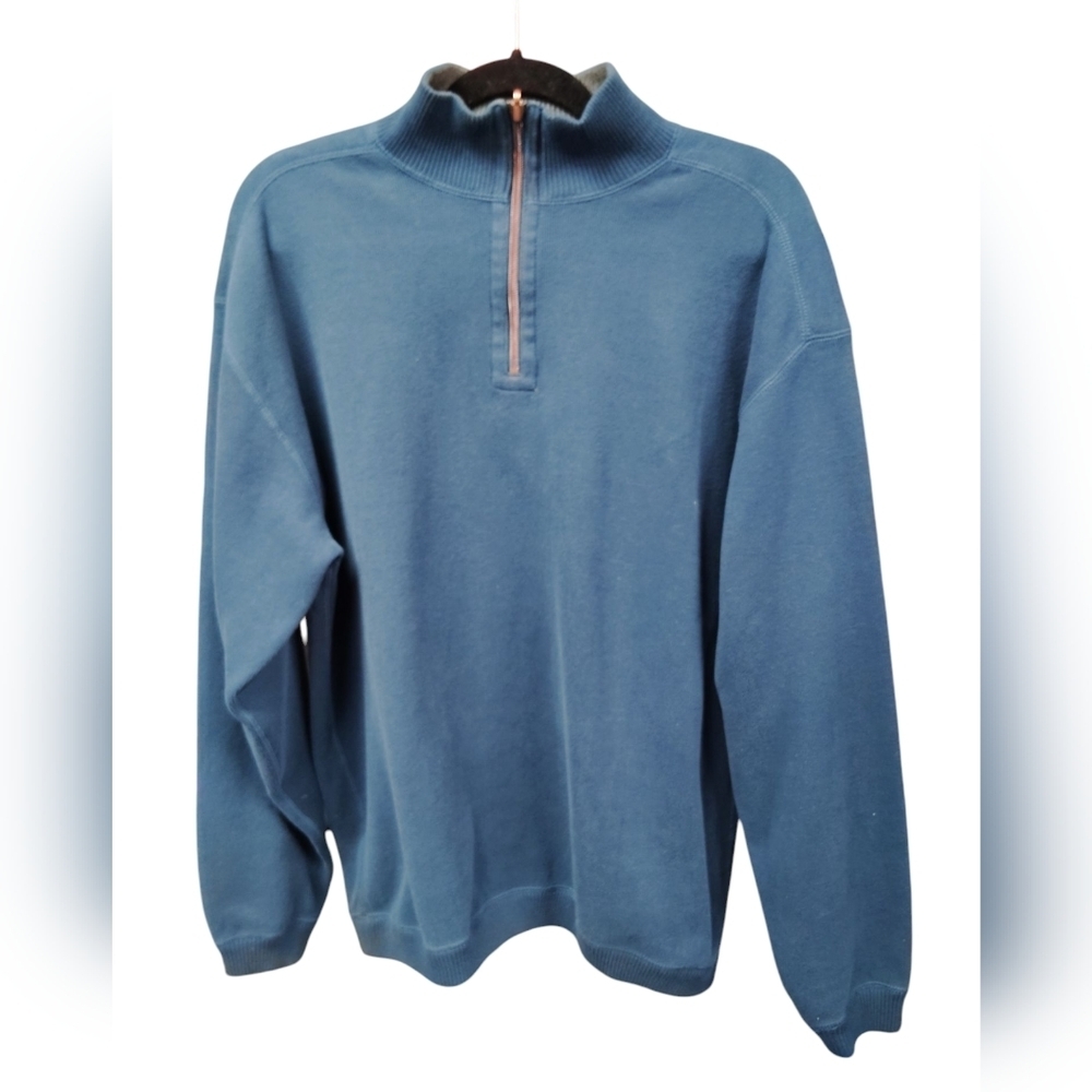 Tommy Bahama Sweater Men's Large Blue 1/4 Zip Pullover Long Sleeve